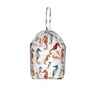 Hippocampes Ballet Animaux blancs Nautique， Sac à linge pliable à cordon de grande capacité pour vêtements sales, résistant et durable.