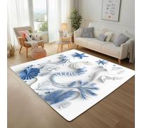 Hippocampes et Vie Marine Tapis pour Chambre 60x110cm Tapis Antidérapant Étoiles de mer Bleues et Coquillages Doux au Toucher Décoration pour Salon, Cuisine, Lavable en Machine Descente de Lit