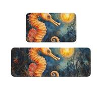 Hippocampus Lunatus Lot de 2 tapis de cuisine antidérapants en bois pour la maison et le bureau