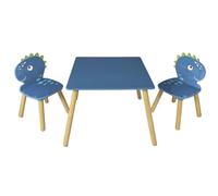 HIPPOLYTE - Ensemble Table et Chaises pour Enfants Décor Dinosaure Bleu