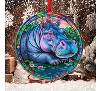Hippopotame Animal Bleu Violet, Cheval De Rivière, Hippopotame Sapin Décoration D'Ornement De Noël Céramique Décoration De Noël À Suspendre avec Ficelle Christmas Hanging