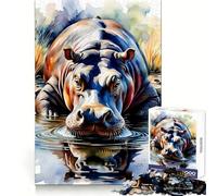 Hippopotame Aquarelle dans l'eau Puzzle de 1000 pièces pour Adultes Exercice de logique Plaisir Occasionnel Bords Nets Idéal pour Noël (38x52cm)