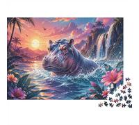 Hippopotame Cascade Fleur Puzzle, 1000 Pièces pour Adultes Haute Qualité | 38x26cm Carton, Exercice Mental, Cadeau D'anniversaire, Amélioration De La Concentration, Finition Surface Lisse