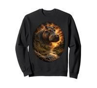 Hippopotame Coucher de Soleil Faune Art Nature Safari Hippopotame Sweatshirt