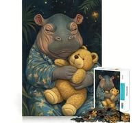 Hippopotame endormi avec Ours en Peluche Puzzle de 1000 pièces pour Adolescents Jeu Intelligent pour Partager Un Moment de complicité Assemblage d'une Belle œuvre d'art 38x26cm