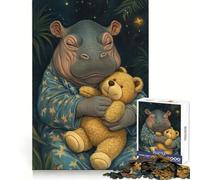 Hippopotame endormi avec Ours en Peluche Puzzle de 1000 pièces pour Adolescents Jeu Intelligent pour Partager Un Moment de complicité Assemblage d'une Belle œuvre d'art 38x26cm