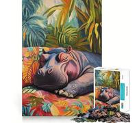 Hippopotame endormi Puzzle de 1000 pièces pour Adultes Cadeau Stimulant la logique et l'habileté Jeu Anti-Stress Découpe précise Liste de souhaits du Père Noël 50x75cm