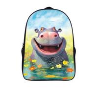 hippopotame heureux décontracté sacs dos fashion décontracté adolescent sac d'école loisirs 2 compartiment dans l'eau sacs dos imprimé 3d-16,garçons et filles pour les voyages les affaires