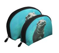 Hippopotame Hippopotame, Trousse de Maquillage Coquille Femme Petit Porte-Monnaie Trousse de Toilette Trousse à cosmétiques 2 pièces