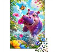 Hippopotame Papillon 1000 Pièces Mini Puzzle pour Adultes | 38x26cm Carton Décor Maison Découpe Précise Cadeau Anniversaire Détente Esprit