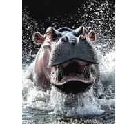 Hippopotame Peinture Diamant Adulte, 5D Diamond Painting Petit Format 30x40 cm, DIY Diamond Painting Enfant Strass Point de Croix Cristal Art Toile Artisanat Kit, Decoration Salon, Cadeau Homme R-39