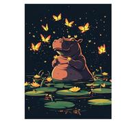 Hippopotame Peinture Numero Adulte Papillon Peinture Numero Enfant 40x30CM Activité Manuelle Adulte Painting by Numbers Couleur Toile 36 Couleurs Acrylic Paint et Brush pour Decoration Murale YH2-4178