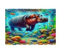 Hippopotame Poisson Corail 1000 Pièces Mini Puzzle pour Adultes Difficile | 38x26cm Carton Décor De Chambre Coupe Précise Cadeau D'anniversaire Relaxation