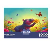 Hippopotames1000 Pièces Aquarelle Puzzle Animaux Hippopotames pour Adultes Jeu D'Intelligence Premium avec Défis Del'art DeLaDécoration 38x26cm/1000pcs