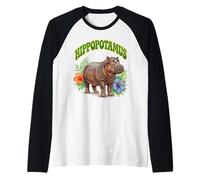 Hippopotamus Groovy Hippopotame Floral Aquarelle Hippopotame Boho Hippopotame Manche Raglan