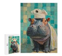 Hippos in The Bathroom-2 Puzzle 1000 Pièces Educa Jouet en Bois Cadeau Unique Décoration Intérieure Jeu Éducatif Challenge Toy Adultes Et Enfants À Partir De 14 Ans 500 PCS