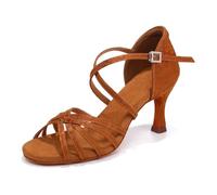 HIPPOSEUS Chaussure Danse Latine pour Femme Brun Chaussures de Danses Bachata Salsa Tango Talon 7 cm,EU 38.5