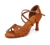HIPPOSEUS Chaussure Danse Latine pour Femme Brun Chaussures de Danses Bachata Salsa Tango Talon 7 cm,EU 36