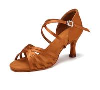 HIPPOSEUS Chaussure Danse Latine pour Femme Brun Chaussures de Danses Bachata Salsa Tango Talon 7 cm,EU 36.5