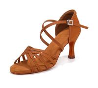 HIPPOSEUS Chaussure Danse Latine pour Femme Brun Chaussures de Danses Bachata Salsa Tango Talon 7 cm,EU 39