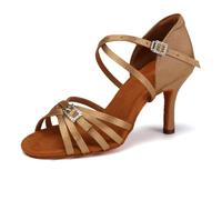 HIPPOSEUS Chaussures Danse Latine pour Femme Beige Chaussures de Danses à Talons Hauts 7.5cm Bachata Salsa Tango avec Bout Ouvert,EU 36.5