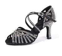 HIPPOSEUS Chaussures de Danse Femmes de Salon Latine avec Strass, Salsa Tango Valse Bachata Chaussures Danse, Talon de 8,5 cm, Noir, 43 EU