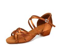 HIPPOSEUS Chaussures de Danse Latine Fille Marron Salsa Bachata Souple avec Talon de 3 cm, 38 EU