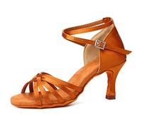 HIPPOSEUS Chaussures de Danse Latine pour Femmes Satin Dames Ballroom Salsa Chaussures de Danse Marron,EU 37.5