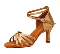 HIPPOSEUS Chaussures De Danse Latine pour Femmes Satin Dames Salle De Bal Salsa Chaussures De Danse Beige,EU 38.5