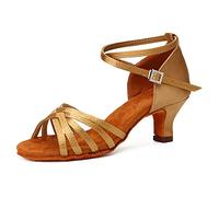 HIPPOSEUS Chaussures De Danse Latine pour Femmes Satin Dames Salle De Bal Salsa Chaussures De Danse Beige,EU 37