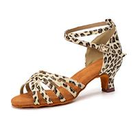 HIPPOSEUS Chaussures De Danse Latine pour Femmes Satin Dames Salle De Bal Salsa Chaussures De Danse Léopard,EU 38