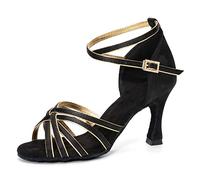 HIPPOSEUS Chaussures De Danse Latine pour Femmes Satin Dames Salle De Bal Salsa Chaussures De Danse Noir,EU 37