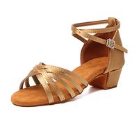 HIPPOSEUS Chaussures de Danse Latine pour Filles Beige Talon Bas 3cm Satin Chaussures de Danse Salsa pour Femmes pour la Pratique Performance, 34.5 EU