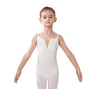 HIPPOSEUS Fille Justaucorps de Ballet Danse Gymnastique col V Danse Classique Bodysuit Dancewear per Enfant avec des Sangles Réglables, Y06-1-Blanc,6-8 Années