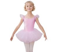 HIPPOSEUS Fille Robe de Ballet Danse Tutu Justaucorps de Ballet Danse Gymnastique Enfants Manches Courtes, Y04-Ballet Rose,6-8 Années