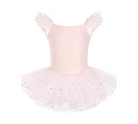 HIPPOSEUS Fille Robe de Ballet Danse Tutu Justaucorps de Ballet Danse Gymnastique Enfants Manches Courtes, Y04-Rose Clair,6-8 Années