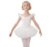 HIPPOSEUS Fille Robe de Ballet Danse Tutu Justaucorps de Ballet Danse Gymnastique Enfants Manches Courtes, Y04-Blanc,6-8 Années