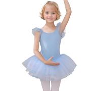 HIPPOSEUS Fille Robe de Ballet Danse Tutu Justaucorps de Ballet Danse Gymnastique Enfants Manches Courtes, Y04-Bleu,6-8 Années