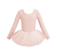 HIPPOSEUS Fille Robe de Ballet Danse Tutu Justaucorps de Ballet Danse Gymnastique Enfants Manches Longues, Y04cx-Paillettes rose,6-8 Années