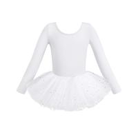 HIPPOSEUS Fille Robe de Ballet Danse Tutu Justaucorps de Ballet Danse Gymnastique Enfants Manches Longues, Y04cx-Paillettes blanc,6-8 Années