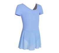 HIPPOSEUS Filles Justaucorps de Danse Robe de Ballet pour Enfants Manches Courtes Justaucorps de Ballet Gymnastique, 7023-Bleu,6-8 Années