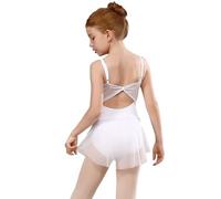 HIPPOSEUS Filles Robe de Ballet Justaucorps Ballet Danse Classique sans Manches Ballet Tutu Danse vêtements pour Enfants,JLQ06-Blanc,6-8 Années