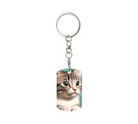 HIPSID Un porte-clés rectangulaire en métal avec chat curieux. Durable, élégant, convient pour les hommes et les femmes, et peut être utilisé comme cadeau.