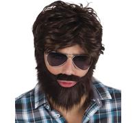Hipster - Set Costume Marron Carnaval Perruque & Barbe