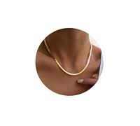 Hipwope 14K Collier Chaîne Serpent plaqué or/argent,Herringbone Necklace For Women Gold Filled Flat Chain Necklace for Women Girl Gifts Jewelry Adjustable Necklace 3/5MM(W) 16"/18" 20"/22"/24"(L)
