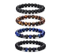 Hipwope Bracelet de Perles pour Hommes et Femmes - Noir, Élastique, Lava Rock