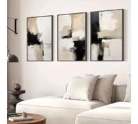 HIPWST Abstract Art Painting Black Beige Minimalist Wall Poster Canvas Print Modern Home Living Room Bedroom decor 20x30cmx3 Frameless