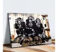 HIPWST Banksy 3 singes de la sagesse Impression sur toile Décoration murale Gorilla Street Art Peintures animalières Graffiti Images 70 x 100 cm sans cadre