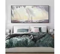 HIPWST Large Seascape Oil Painting on Canvas Abstract Ocean Sailboats Canvas Art Sunshine and Clouds Painting Wall Art 20x40cm Frameless