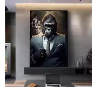 HIPWST Nordique Gorille Porter Costume Wall Art Toile Peinture Esthétique Abstraite Animal Singes Affiche Impression Photo Décoration d’intérieur 60x80cm Sans cadre